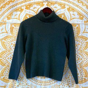 Petite Medium Liz Claiborne Turtleneck Sweater - Dark Olive Green Ribbed Stretch